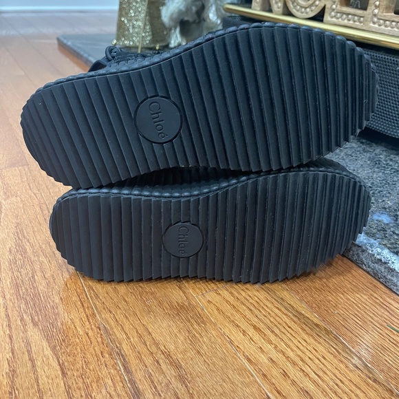 CHLOÉ + NET SUSTAIN Nama suede and leather platform sandals - Picture 6 of 13